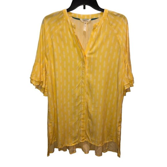 Matilda Jane Womens Medium Yellow Arrows Bell Sleeve Button Front Blouse Size M - Picture 1 of 9